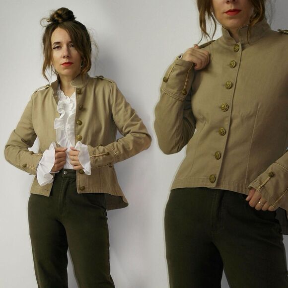 Ralph Lauren Denim Supply Jacket Cotton Military Gold Buttons Peplum Back Medium - Picture 1 of 14